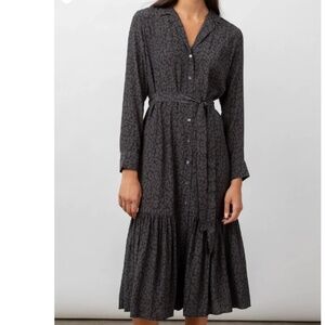 Rails Beatrice Dress in Charcoal Batik Cheetah Midi Shirt Dress Medium